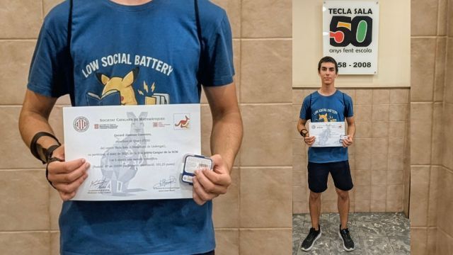 Felicitació a en Gerard Jiménez pels resultats a les Proves Cangur de matemàtiques